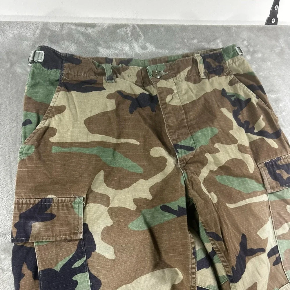 Camo Cargo Pants Mens 33x27 Green Ripstop Adjustable BDU Military Drawstring